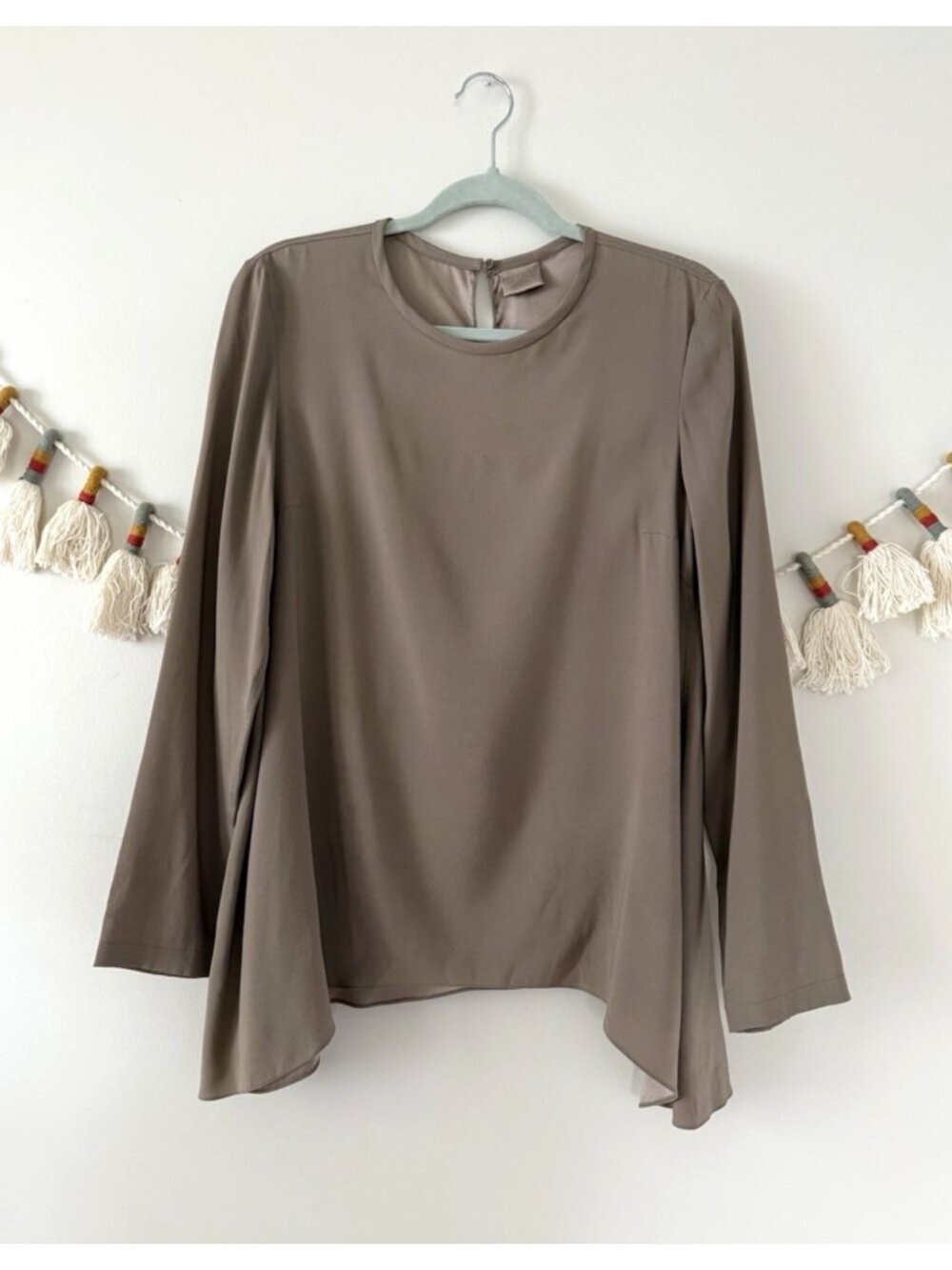 Brunello Cucinelli 100% Silk Asymmetric Brown Top Modest Neutral Career Wear M